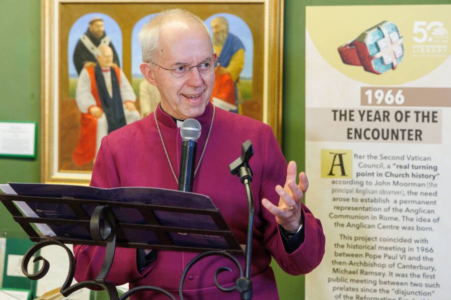 The Most Revd Justin Welby, Archbishop of Canterbury, gives his address at the Anglican Centre in Rome during the opening of John Moorman Memorial Library exhibition.