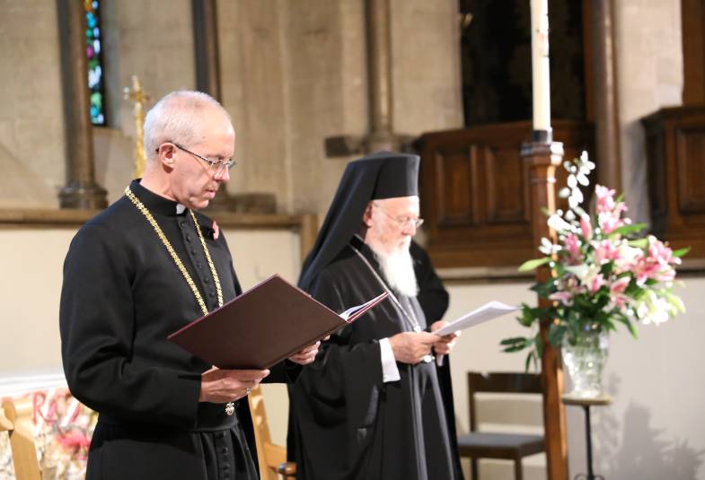 Archbishop Justin Welby and Patriarch Bartholomew in Lambeth Palace Chapel, 3 November 2015. (Photograph: Lambeth Palace) 