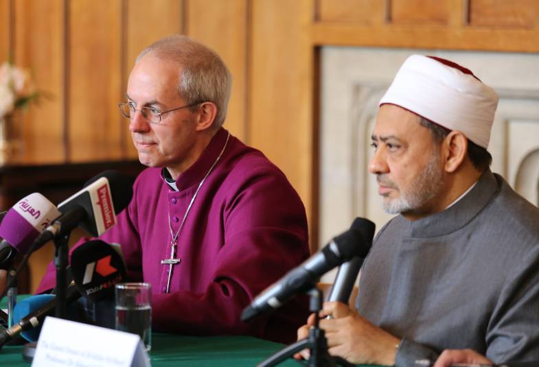 Archbishop Justin Welby and Shaykh Dr Ahmad al-Tayyeb at a press conference at Lambeth Palace, 10 June 2015. (Picture: Lambeth Palace)