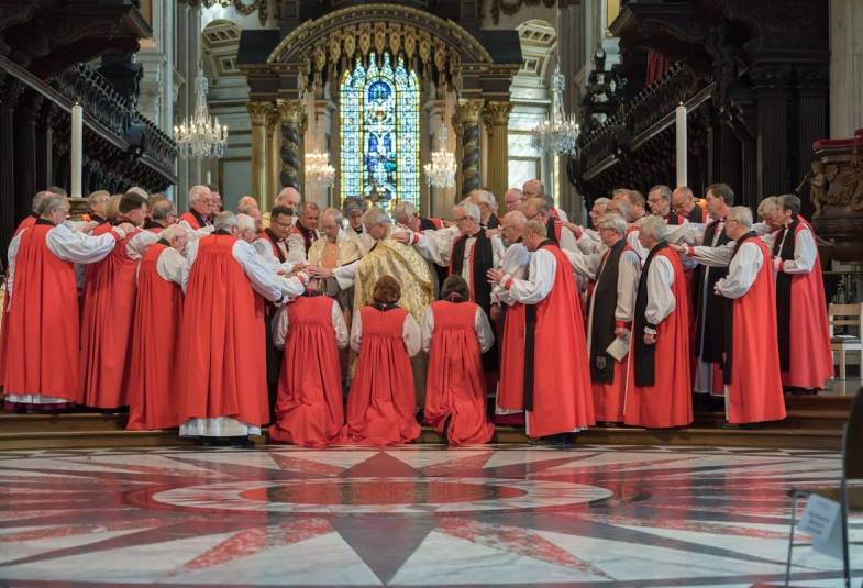Bishops lay hands during the service at St Paul's Cathedral. (Photograph: St Paul's Cathedral) 