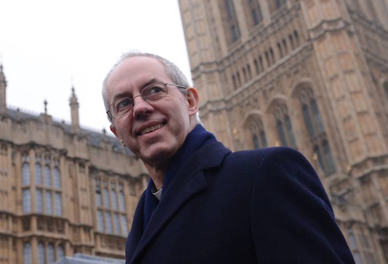 Justin Welby outside the Houses of Parliament 
