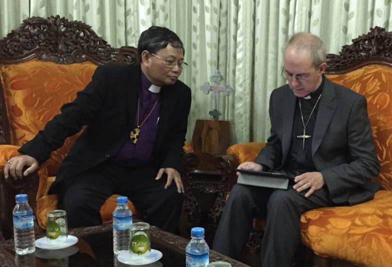 Archbishop Justin with Archbishop Stephen in Yangon, Myanmar. 