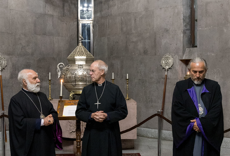 The Most Revd and Rt Hon Justin Welby, Archbishop of Canterbury and his delegation are welcomed to the Mother See of Holy Etchmiadzin on their arrival by Archbishop Nathan and other Bishops from the Armenian Orthodox Church with a short prayer ceremony in the Chapel.  