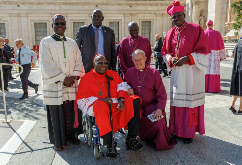 The Most Revd Justin Welby, Archbishop of Canterbury poses for a photograph with Cardinal Stephen Ames Martin, the Catholic Archbishop of South Sudan as his delegation visit St Peter’s Square in The Vatican for the Consistory for the Creation of Cardinals.