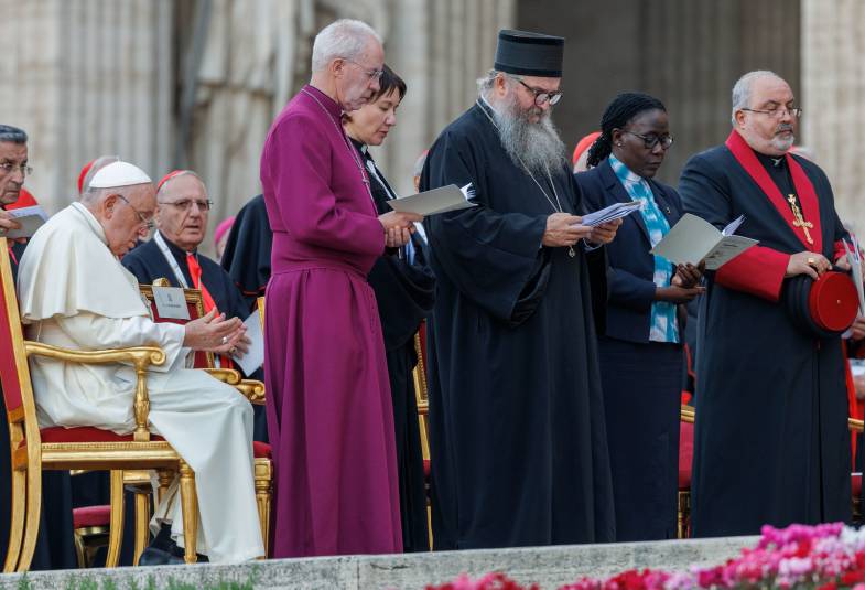 His Holiness Pope Francis, The Most Revd and Rt Hon Justin Welby, Archbishop of Canterbury and other Christian leaders take part in the Ecumenical Prayer Vigil in St Peter’s Square Rome.