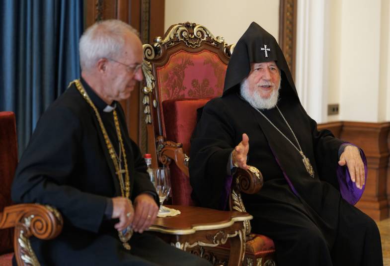His Holiness Karekin II, Catholicos of All Armenians at the Mother See of Holy Etchmiadzin during his visit to Armenia.