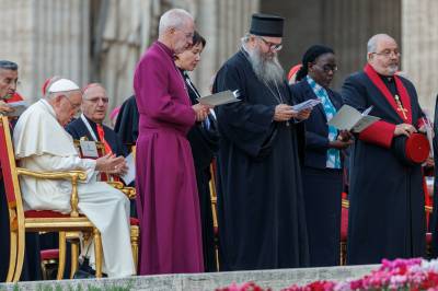 The Archbishop of Canterbury with the Pope and other Christian leaders in ecumenical prayer vigil