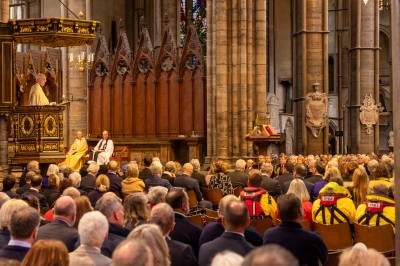 An image of The Most Revd Justin Welby, Archbishop of Canterbury, giving a sermon at a service to celebrate the 200th anniversary of the RNLI at Westminster Abbey. Photo: Dean and Chapter of Westminster/Picture Partnership. 4th March 2024. 