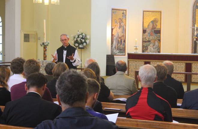 Archbishop Justin preaching at St George-in-the-East, London, 29 September 2015. (Photograph: Caitlin Burbridge) 