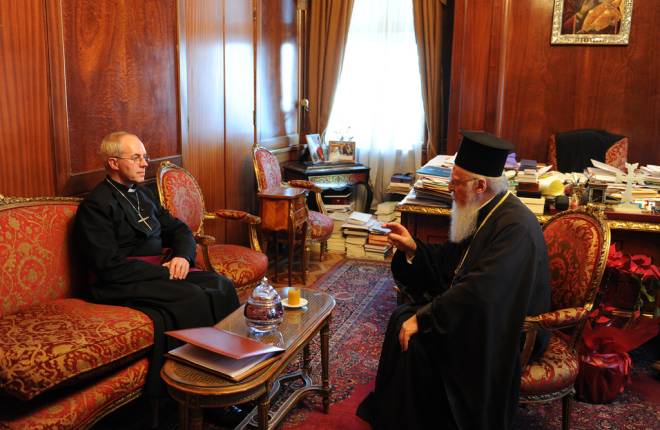 Archbishop Justin with Patriarch Bartholomew in Istanbul, January 2014. 