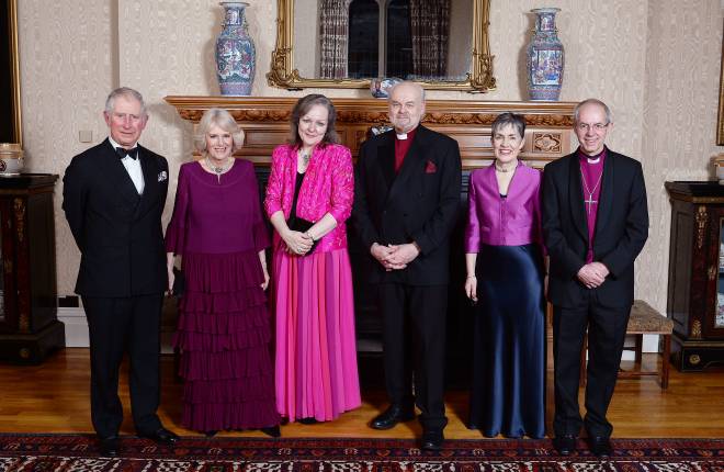 Private dinner at Lambeth Palace hosted by the Archbishop of Canterbury, Justin Welby, and Mrs Caroline Welby, in the presence of HRH The Prince of Wales and The Duchess of Cornwall, to mark the retirement of the Bishop of London, Richard Chartres, and Mrs Caroline Chartres, Lambeth Palace, London, 8 February 2017. Photo: John Stillwell/PA