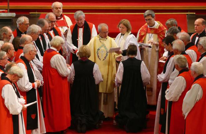 Archbishop Justin Welby consecrates Rachel Treweek and Sarah Mullally, Canterbury Cathedral, 22 July 2015.