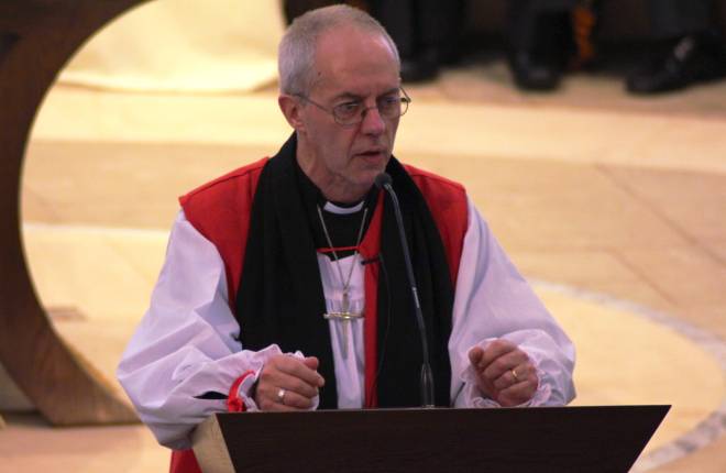 Archbishop Justin Welby at Down Cathedral, Downpatrick, Northern Ireland, 17 March 2015.